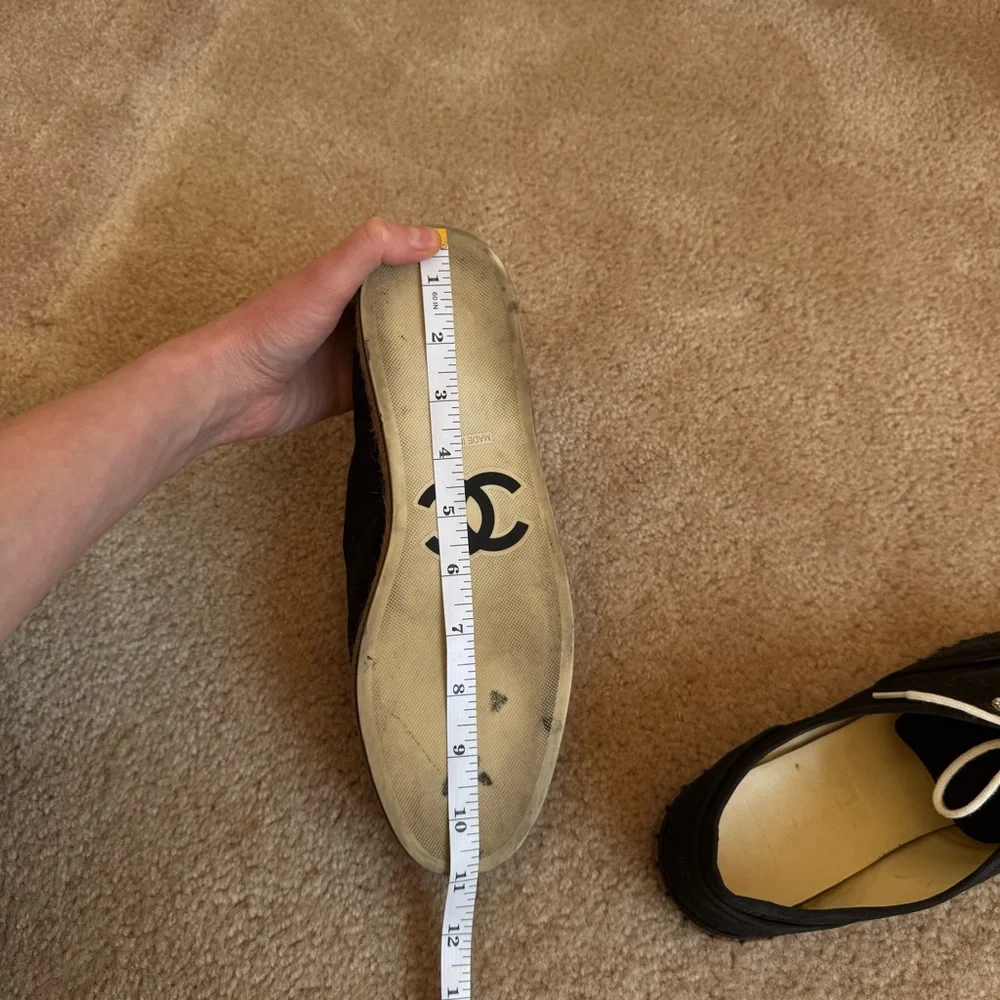 Chanel Lace Up Cotton Loafers Espadrilles 41 Black White